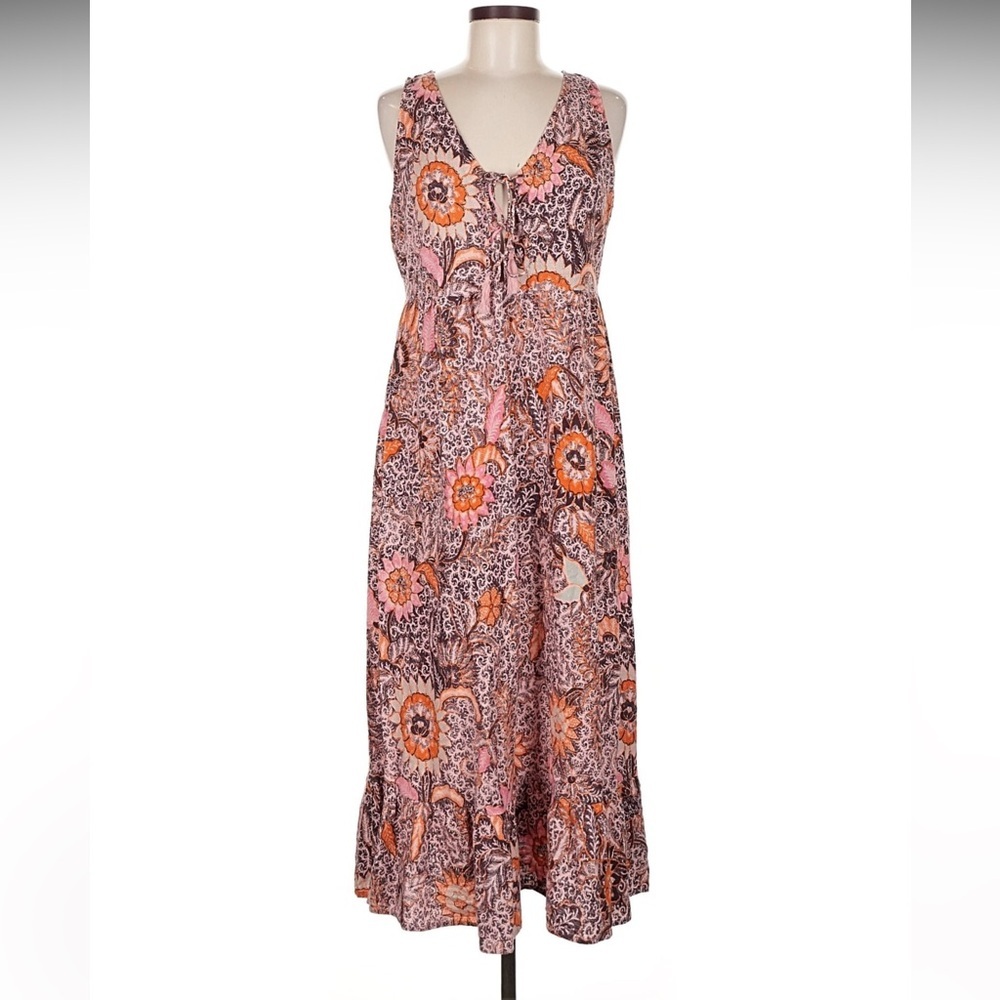 Madewell Peach and Blush Pink Bali Blooms Floral Midi Casual Dress Size 14